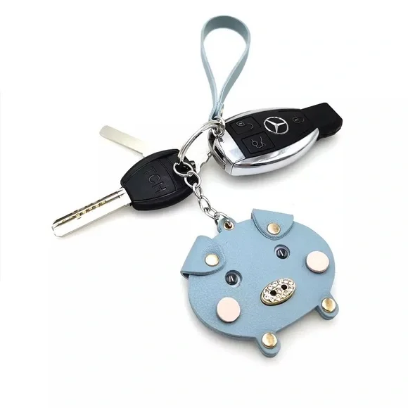 Dusty Blue Pig Keychain with Tassel and Wristband - Picture 4 of 7